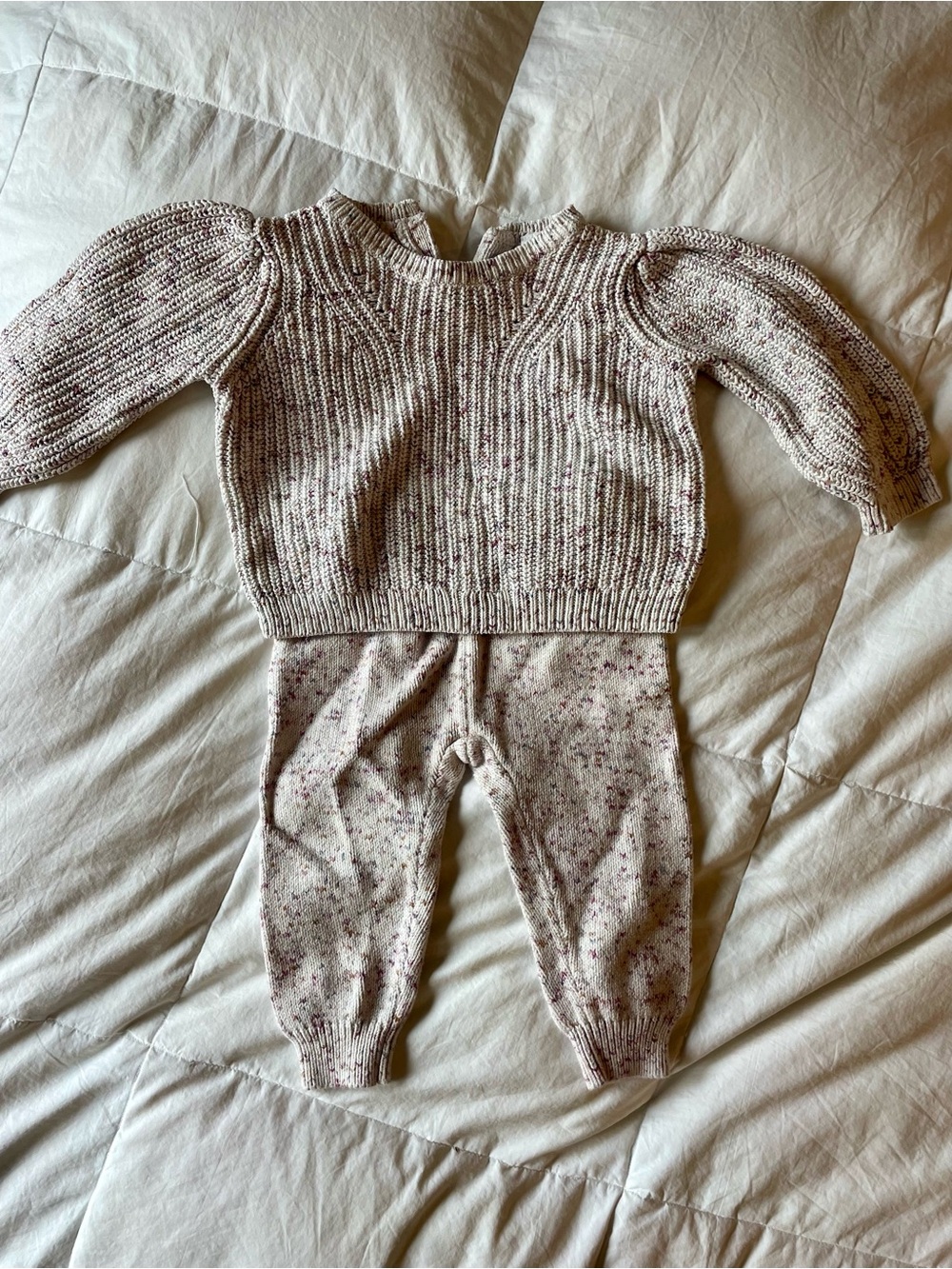 GAP Baby Cream Speckled Knit Sweater Set with Pink and Brown Flecks